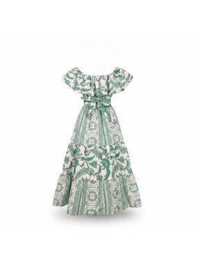 Peekskill Womens Green Cotton Maxi Dress With Tiered Details & Off-Shoulder  Sz
